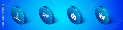 Set Isometric Slavic pagan idol, Moon with flag, Ushanka and Cannon icon. Vector.