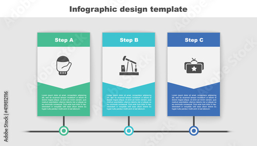Set Christmas mitten, Oil pump or pump jack and Ushanka. Business infographic template. Vector.