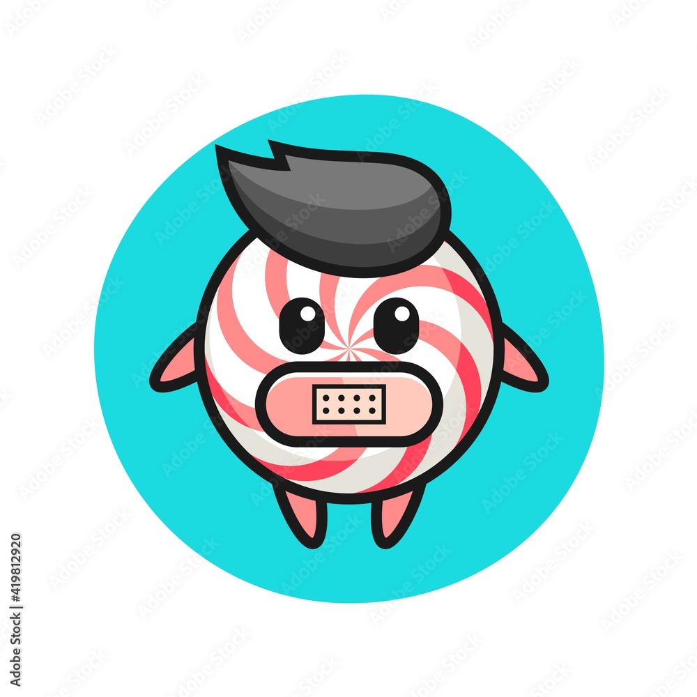 Cartoon illustration of candy with tape on mouth Cartoon illustration of candy with tape on mouth