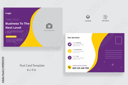 Corporate business postcard template with creative layout vector design