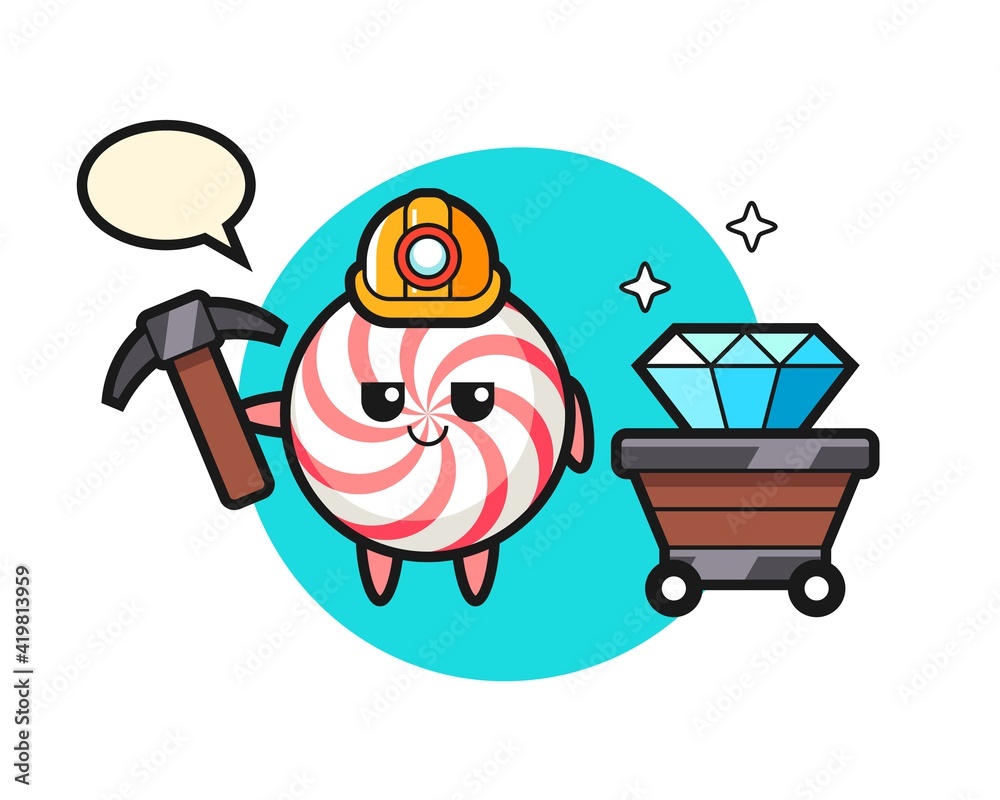 Character illustration of candy as a miner