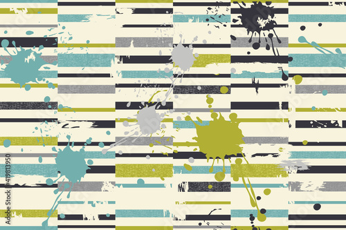 Abstract seamless striped pattern with blots and an effect of attrition in retro colors. Retro design. Vector shabby geometric carpet. Background for ceramic tile, wallpaper, linoleum, textile, rug