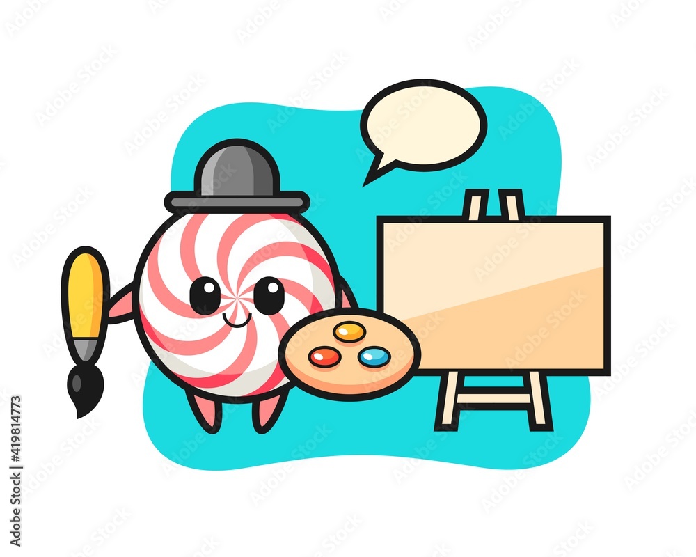 Illustration of candy mascot as a painter