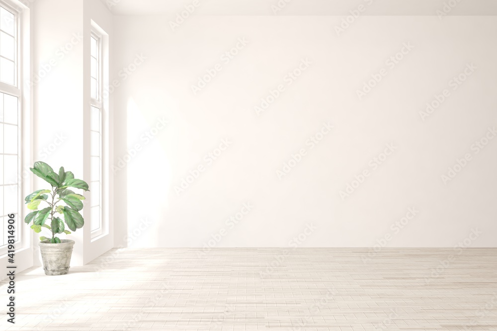 White empty room. Scandinavian interior design. 3D illustration White empty room. Scandinavian interior design. 3D illustration