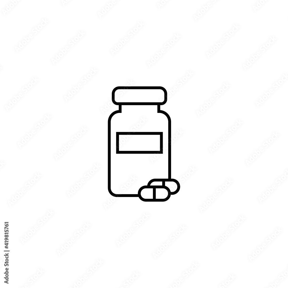 Medicine bottle and two capsules line and solid icon. Medicine bottle and two capsules line and solid icon.