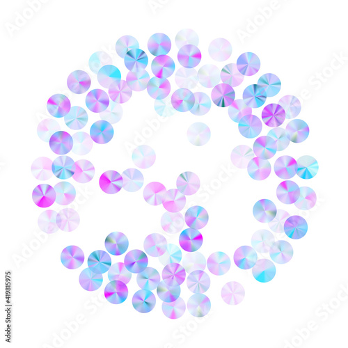 Iridescent paillettes confetti placer vector composition. Luxury shimmering sequin particles holiday decoration flatlay. Birthday confetti scatter flickering pattern.