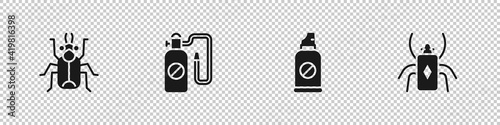 Set Beetle bug, Pressure sprayer, Spray against insects and icon. Vector.