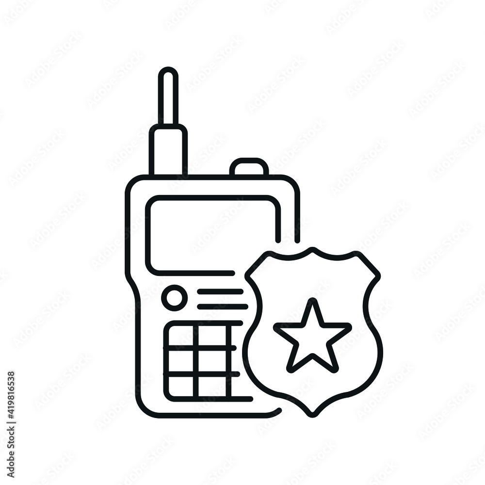 Police walkie talkie linear icon. Law enforcement. Transport, protection equipment. Thin line contour symbols. Isolated vector outline illustrations. Editable stroke Police walkie talkie linear icon. Law enforcement. Transport, protection equipment. Thin line contour symbols. Isolated vector outline illustrations. Editable stroke