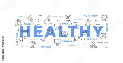 Sports infographic template. Vector set of sport tools and equipment, balls, active healthy lifestyle. Fitness and gym symbols for web, print. Sport activities background.Flat linear pictogram concept