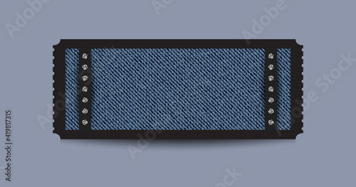 Black stub ticket with blue denim background and silver sequins