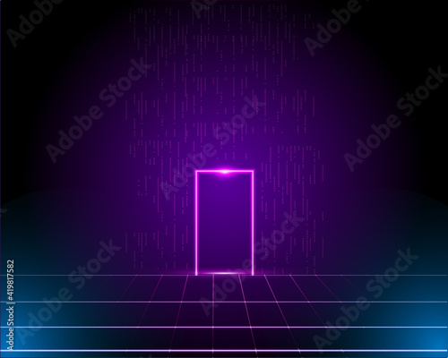 A portal in virtual reality. Vector abstract background in cyberpunk style.