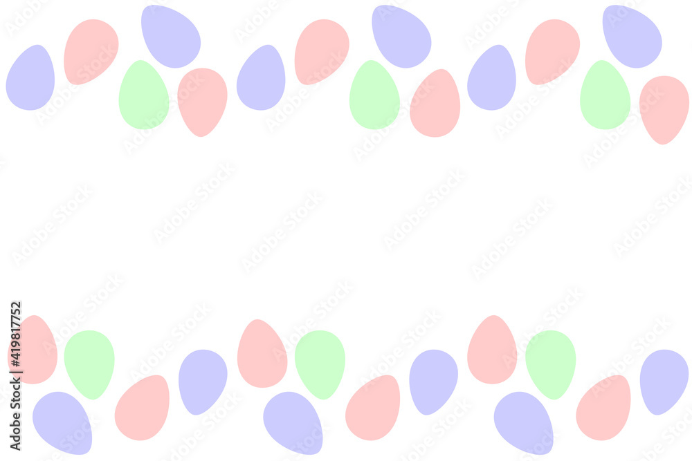 Seamless easter frame with ornamental eggs. Vector pastel multicolor holiday backdrop. Horizontal top and bottom edging, border, decoration for greeting card, invitation