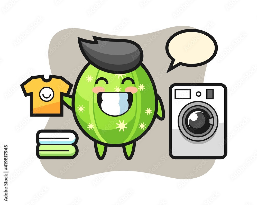 Mascot cartoon of cactus with washing machine