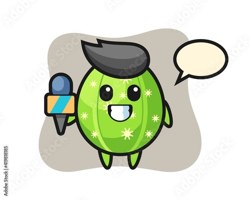 Character mascot of cactus as a news reporter
