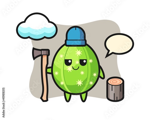Character cartoon of cactus as a woodcutter