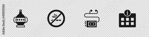 Set Ancient amphorae, No Smoking, Museum audio guide and Information icon. Vector.