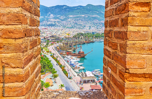 Alanya between the battlements of Red Tower, Turkey photo