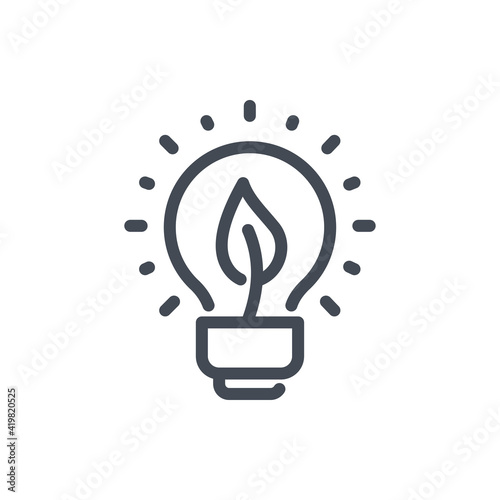 Eco energy line icon. Light bulb with leaf vector outline sign.