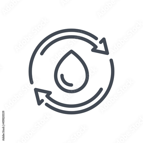 Refill water line icon. Filtration and water recirculation vector outline sign. photo