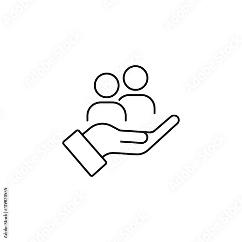 Care for employees line icon. Worker, person, hand. Human resource concept