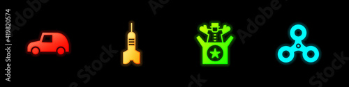 Set Toy car, Dart arrow, Jack in the box toy and Fidget spinner icon. Vector.