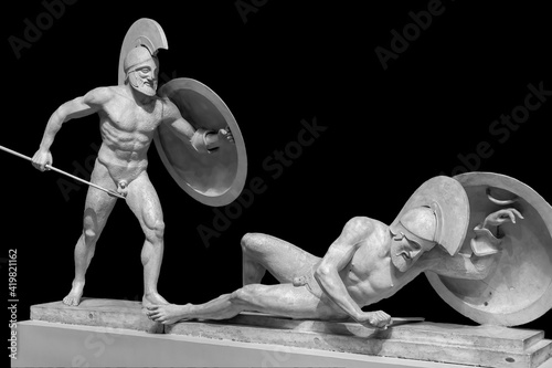 Принти на полотні Ancient gladiator statue isolated on black background