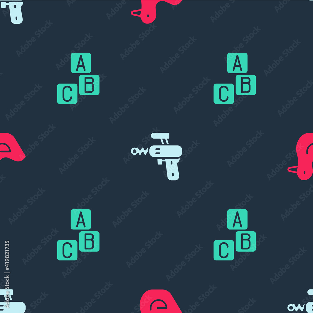 Set Rubber duck, Ray gun and ABC blocks on seamless pattern. Vector. Set Rubber duck, Ray gun and ABC blocks on seamless pattern. Vector.