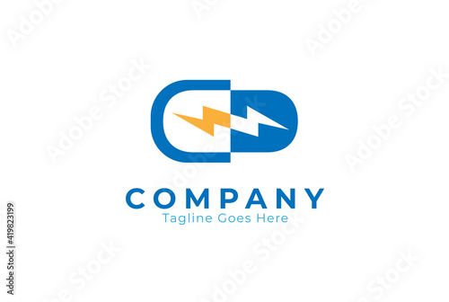 Letter C Power logo, letter C, power and capsules combination, thunder bolt design logo template,vector illustration