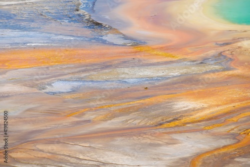 The Midway Geyser Basin's Grand Prismatic Spring is the largest hot spring in the United States, Yellowstone National Park, Wyoming