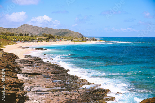Fototapeta Naklejka Na Ścianę i Meble -  Halona Blowhole Lookout Oahu Hawaii  Sandy Beach

