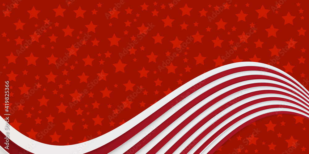 Red star pattern background with red white waving ribbon Red star pattern background with red white waving ribbon