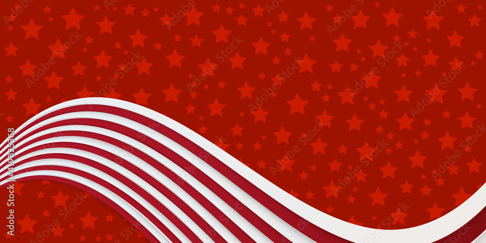 Red star pattern background with red white waving ribbon Red star pattern background with red white waving ribbon
