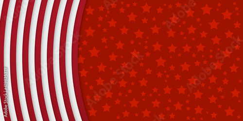 Red star pattern background with red white waving ribbon