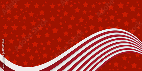 Red star pattern background with red white waving ribbon