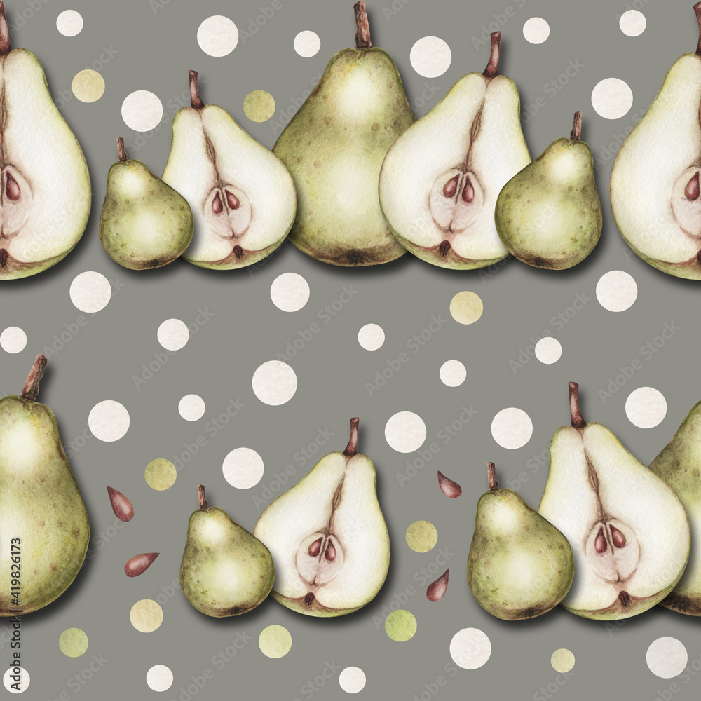 Pattern seamless pears in a row on grey background Pattern seamless pears in a row on grey background