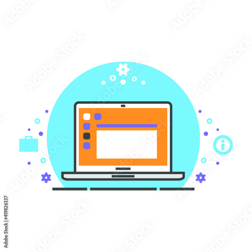 Vector illustration of coloured laptop on white background.