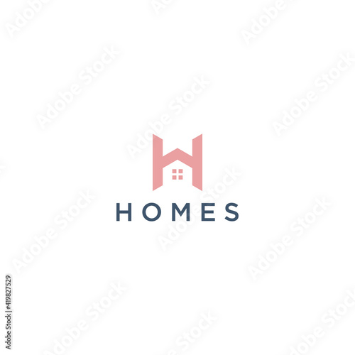 Initial letter H home house logo design. Vector illustration of H letter home shaped for company. Modern design flat icon template