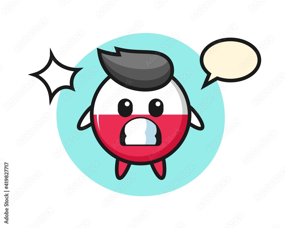 Poland flag badge character cartoon with shocked gesture