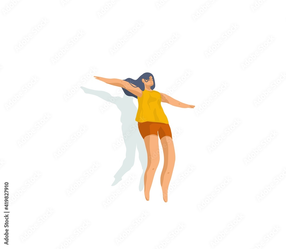 Hand drawn vector stock abstract graphic cartoon illustration with self isolation alone girl relaxing levitate sleeping isolated on white background Hand drawn vector stock abstract graphic cartoon illustration with self isolation alone girl relaxing levitate sleeping isolated on white background