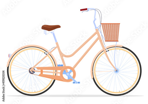 Vintage women's bicycle. Active way of life. Bicycle for settlements. Vector illustration on a white background