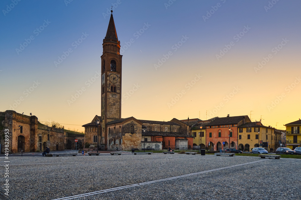 Cityscape of a medieval town with stone houses