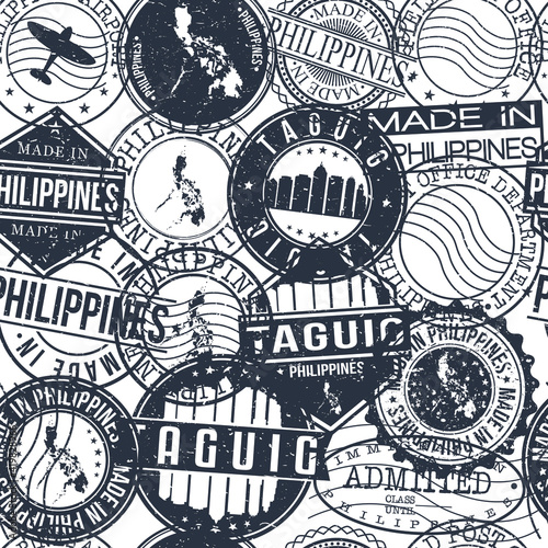 Taguig Philippines Stamps Background. City Stamp Vector Art. Postal Passport Travel. Design Set Pattern.