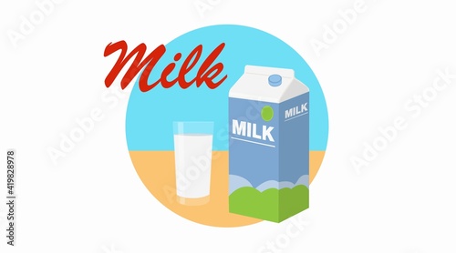 Milk Icon. Vector isolated illustration of a milk box or carton and a glass of milk