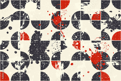 Abstract seamless polka dots pattern with an effect of attrition in retro colors. Retro design. Vector shabby geometric carpet. Background for ceramic tile, wallpaper, linoleum, textile, web page