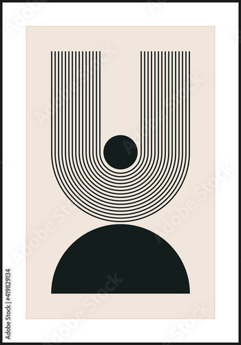 Minimal 20s geometric design poster, vector template with primitive shapes