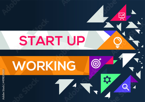 Creative (startup working) Banner Word with Icon ,Vector illustration.