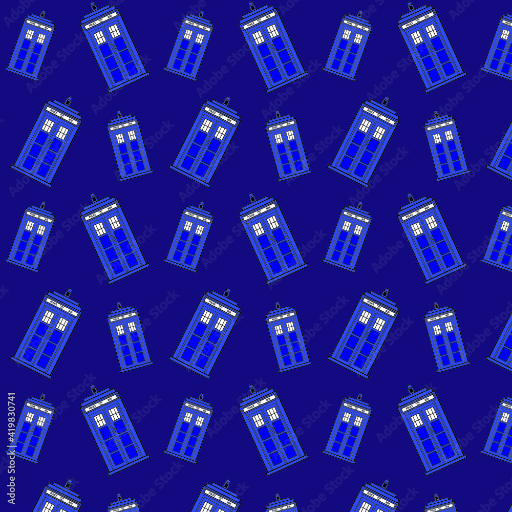 Pattern with British Police Boxes/ vector tardis. Doctor who
