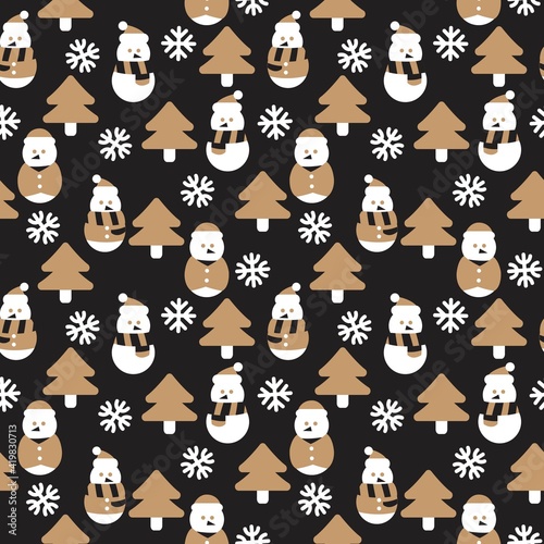 Fototapeta Naklejka Na Ścianę i Meble -  Brown Christmas Snowman seamless pattern design