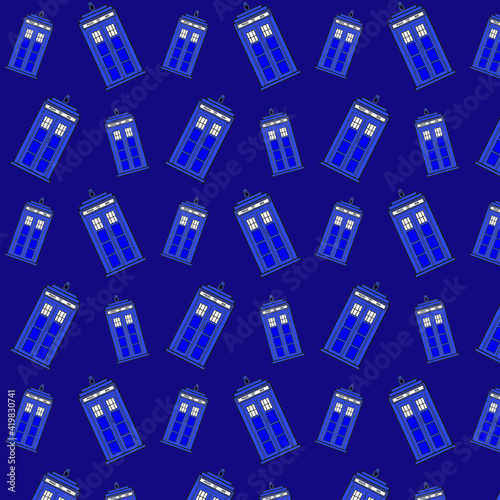 Pattern with British Police Boxes/ vector tardis. Doctor who Fototapeta