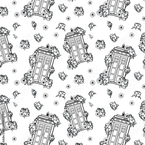 Schilderij op canvas Pattern with British Police Boxes/ vector tardis. Doctor who